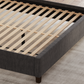 Showcasing the center support of the Charcoal Upholstered Eastman Platform Bed - Mattress King