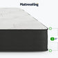 MattressKing mattress corner with a white quilted top and black side panel, shown with text labels indicating 8-inch height on a clean white background.