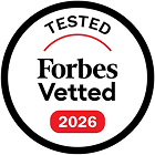 Forbes Vetted badge for 2026 with a red circle and white text.
