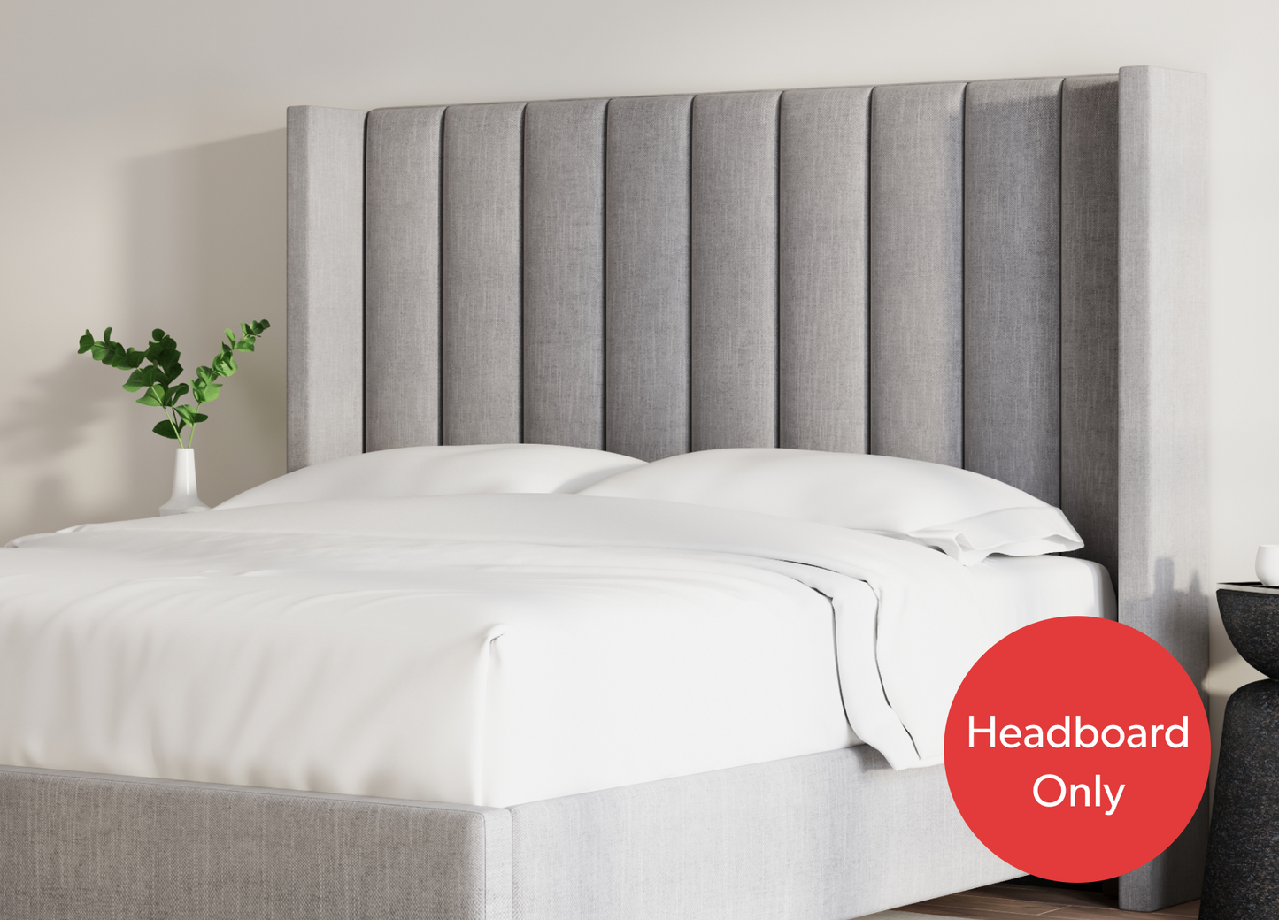 Upholstered Blackwell Headboard Front angle View Shown in the Stone Color - Mattress King